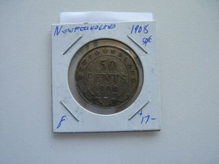 Newfoundland Canada 1908 50 Cent Silver Coin L1000