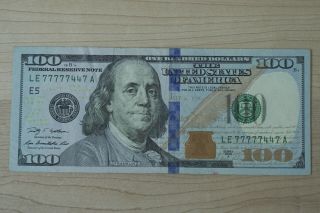 $100 Dollar Bill Fancy Serial Number Near Solid Extremely Fine