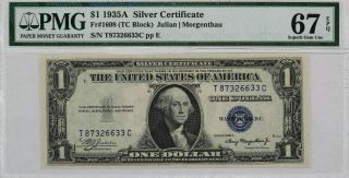 1935 A $1 Silver Certificate Tc Block Fr.  1608 Pmg 67 Gen Unc Epq (633c)