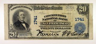 Ca.  Crocker First National Bank,  Ser 1902 $20 Db Ch 1741,  S/n 26724 Ch.  Fine - Vf