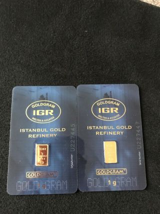 2 Bars Of 1 Gram Each Igr Gold Bar Solid 999.  9 Fine Gold Turkey Istanbul