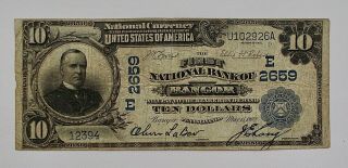 1902 National Currency Large Note $10 Bill National Bank Of Bangor,  Pa