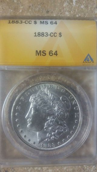 1883 - Cc $1 Morgan Silver Dollar Anacs Ms 64 - Exceptional Eye Appeal - S/h