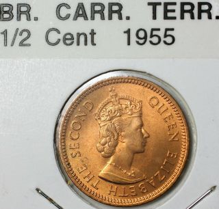 1955 British Carribean Territory One Half Cent Queen Elizabeth Bu Bronze Coin