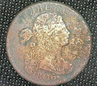 1806 Draped Bust One 1 (c) Cent Flowing Hair Rare Us Coin