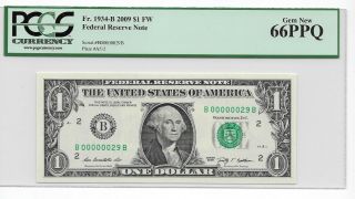 2009 $1 Federal Reserve Note Serial 29 Gem 66ppq