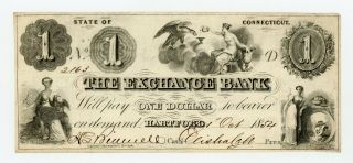 1854 $1 The Exchange Bank - Hartford,  Connecticut (spurious) Note Au