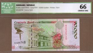 Suriname: 10000 Gulden Banknote,  (unc Icg66),  P - 145,  05.  10.  1997,
