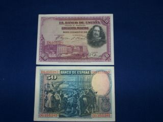 50 Pesetas Bank Note From Spain Issued 1928