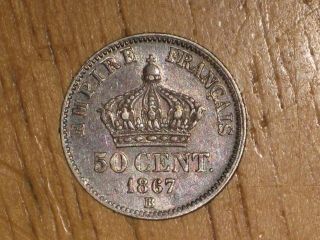 France 1867 Bb Silver 50 Centimes Coin Very Fine