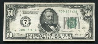 Fr 2100 - G 1928 $50 Frn “numerical Gold On Demand” Chicago,  Il Extremely Fine (b)