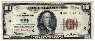 1929 U.  S.  $100 Chicago Federal Reserve Bank Note G A Block A9183j