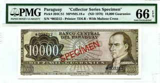 Money Paraguay 10 000 Guaranies Nd 1979 Specimen Pick 204 Cs1 Value $1000