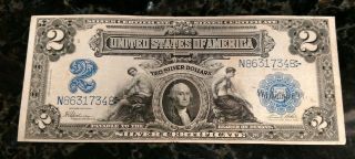 1899 Circulated Large Two Dollar $2 Mini Porthole Silver Certificate