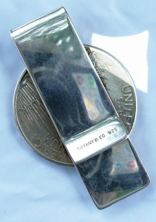 TIFFANY & Co Heavy Sterling Silver Money Clip Has Pouch & Box 3