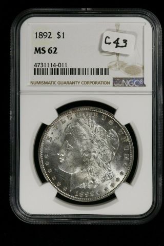 1892 Morgan Dollar Certified By Ngc Ms62 " Relective Surfaces And Frosty Devices "