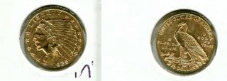 1925 D $2 1/2 Indian Head Gold Coin Au Bu 4781m