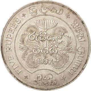 [ 95279] Ceylon,  Elizabeth Ii,  5 Rupees,  1957,  Au (50 - 53),  Silver,  Km:126