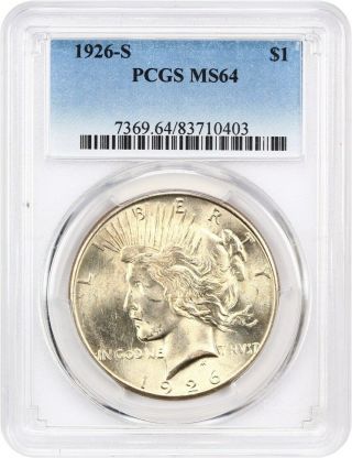 1926 - S $1 Pcgs Ms64 - Scarce Date - Peace Silver Dollar