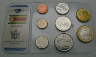 Zimbabwe 1,  5,  10,  20,  50 Cents & 1,  2,  5 Dollars 1997/2002 - 8 Coins.