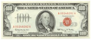 Fr.  1550 1966 $100 Legal Tender Note,  Rare About Unc,  Red Seal,  Ltn [4086.  61]