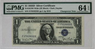 1935 D $1 SILVER CERTIFICATE PMG CER 64/66 EPQ CHANGE OVER PAIR WIDE/NARROW 3