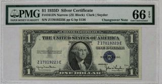 1935 D $1 SILVER CERTIFICATE PMG CER 64/66 EPQ CHANGE OVER PAIR WIDE/NARROW 5