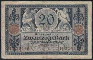 1915 20 Mark Wwi German Rare Vintage Paper Money Banknote Currency Antique Vf