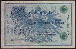 1908 100 Mark Germany Old Vintage Paper Money Banknote Currency Bill Cash Xf