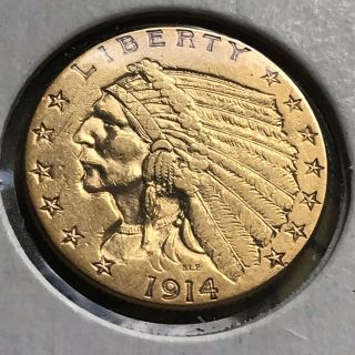 1914 $2.  5 Indian Head Gold Quarter Eagle 2 1/2 Dollar - (. 1209oz) More Than 1/10
