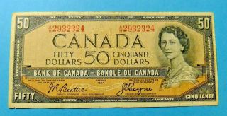 1954 Bank Of Canada 50 Dollar Note - Beattie/coyne - Grade Vf