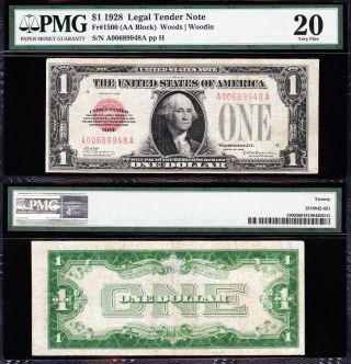 Scarce Bold Mid - Grade Vf 1928 $1 Red Seal Us Note Pmg 20 A00689948