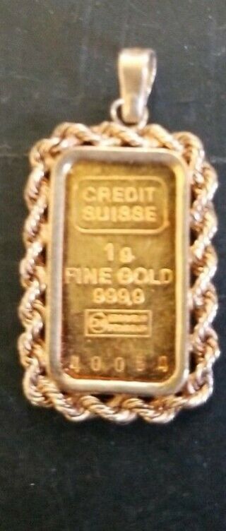 1 Gram Credit Suisse.  999 Gold Bar In 14k Rope Bezel Pre Owned