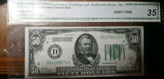 1928 50 Dollar Federal Reserve Note Certified Reedemable In Gold.  Awesome