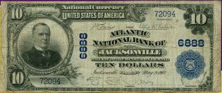 $10 1902 National Bank Note Atlantic National Bank Of Jacksonville,  Florida