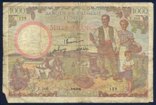 Tunisia 1000 Francs 04.  09.  1946 - Vg - Pick 26a 04.  09.  1946