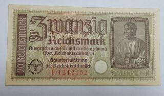 Germany 20 Reichsmark 1939 - 1945 Banknote War Money,