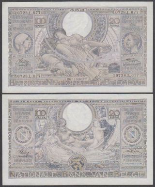 Belgium - Banque Nationale,  100 Francs - 20 Belgas,  1943,  Au,  P - 107