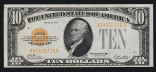 Us 1928 $10 Gold Certificate Fr 2400 Vf - Xf (- 716)