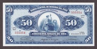 1965 Peru Banco Central De Reserva Del Peru 50 Soles De Oro P - 89a Choice Unc