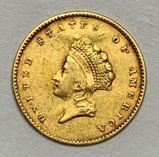 1854 Us $1 One Dollar Gold Coin Type 2 Princess Small Head Very Fine
