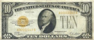 1928 $10 Gold Certificate Bright & Crisp Very Fine,  Note See Photos
