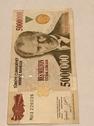 Turkey 1997 5000000 Lira Turkish Currency Paper Money Banknote