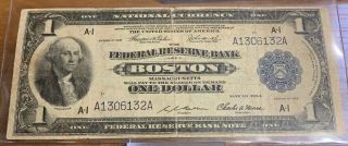 1918 - A Large $1 Dollar Bill Bank Note National Currency Boston