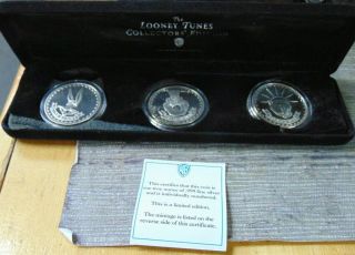 Warner 2nd Edition Proof Looney Tunes Collectors Series.  999 Silver 3 - Coin Set