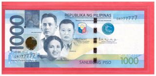 Dr 777777 2018 F Philippines 1000 Peso Ngc,  Duterte & Espenilla Solid No.  Unc