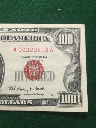 1966 $100 Dollar Bill United States Tender Red Seal Note