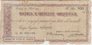 Albania Circulating Check - 0399,  100 Franga 30.  4.  1945 Wwii,  Good We Combine