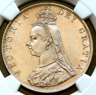 Graet Britain 1887 Four Shilling Double Florin Jubilee Head Ngc Ms61 Silver Coin