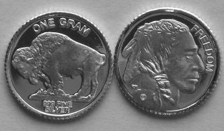 (100) 1 Gram.  999 Pure Silver Round Design Of The Buffalo Nickel Aka Indian (2b)